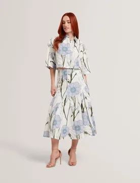 Linen Rich Floral Midi A-Line Skirt Ivory female - Ted baker - FashionsVida