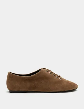 Suede Lace Up Flat Shoes Mink female - M&S - FashionsVida