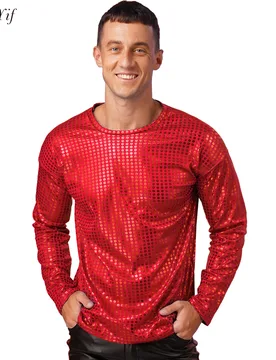 Mens Shirts Shiny Sequins T Shirts Nightclub Stage Costumes Long Sleeve Solid Shirt Top for Stage Performance Party Clubwear - Aliexpress - FashionsVida