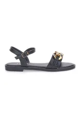 Sandali neri con catena oro e cinturino PRE5384 39