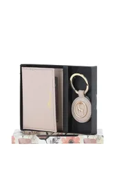 Womens Elegant Real Card Holder & Key Ring Set - Light Pink - One Size