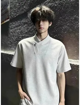 Men Diagonal Zip Stand Collar T Shirt Summer Boxy Fit Short Sleeve Male Niche Design Streetwear Cool Guy Plain Half Sleeve Tees - Aliexpress - FashionsVida