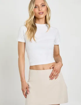 Womens Petite Basic Woven Mini Skirt - Dark Brown Denim - Boohoo - FashionsVida
