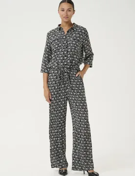 Women's KAsanne Plain Weave Printed Jumpsuit in Jet Black Size: 16 - Jet Black - Size: 16 - Kaffe - FashionsVida