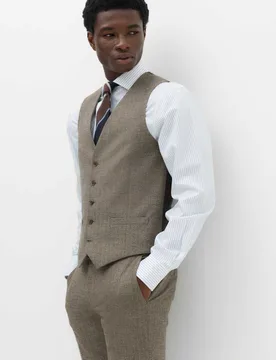 Regular Fit Striped Waistcoat Brown male - M&S - FashionsVida