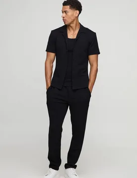 Herren Slim Fit Geo-Jacquard Hemd & Konische Hosen Set Black Größe XS - boohooMAN - FashionsVida