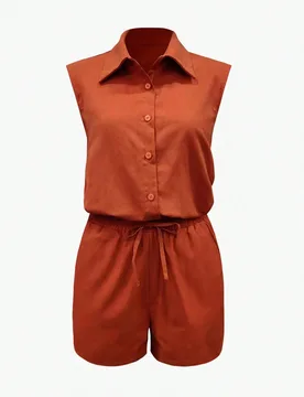 Conjunto informal de 2 piezas de blusa sin mangas con cuello de botones y shorts con dobladillo anudado para talla grande 5XL - Shein - FashionsVida