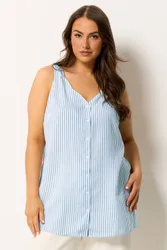 Women's Stripe Button Vest Top in Baby Blue Size: 22-24 - Baby Blue - Size: 22-24