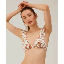 Top de bikini con volante y estampado de flores