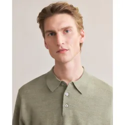 Jersey de hombre con cuello polo botones liso en lana merino
