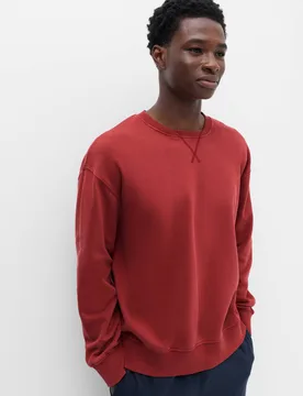 Cotton Rich Garment Dye Loungewear Sweatshirt Red Mix male - M&S - FashionsVida
