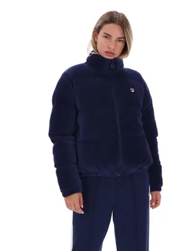 Navy Brandy Cosy Ribbed Velour Puffa Jacket - XS - FILA - FashionsVida