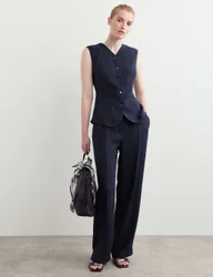 Textured Single Breasted Waistcoat Navy female