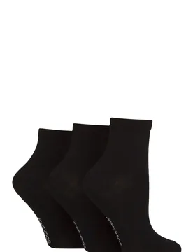 Women's 3 Pair Plain and Patterned Bamboo Ankle Socks Plain Black 4-8 - Black - Size: Small - SockShop - FashionsVida