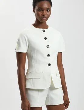 Women's Compact Stretch Short Sleeve Jacket in Ivory Size: 18 - Ivory - Size: 18 - Karen millen - FashionsVida