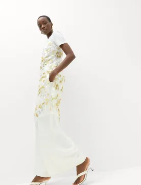 Sequin V-Neck Longline Cami Top Gold Mix female - M&S - FashionsVida