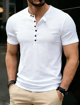 Men Summer T-shirts Short Sleeve Man Tops Tees Shirts Male Henry Collar Solid T shirt Seatshirt Tshirts T4 - Aliexpress - FashionsVida