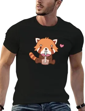 Cute Red Panda Drinking Bubble Tea T-Shirt valentines boutique clothes plus sizes men tshirt - Aliexpress - FashionsVida