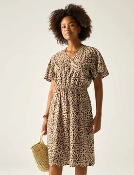 Elona Pure Cotton Animal Print V-Neck Dress Brown Mix female - Regatta - FashionsVida