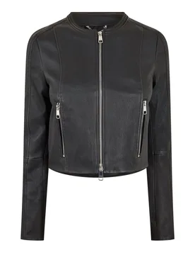 Womens 10251863 01 Leather Jacket In Black - Size 6 Uk - BOSS - FashionsVida