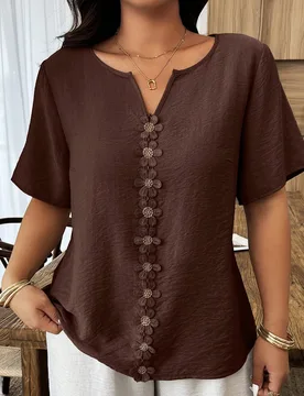 Blusa holgada de manga corta con estampado floral y volantes para mujer talla grande, ideal para vacaciones de primavera/verano 3XL - Shein - FashionsVida