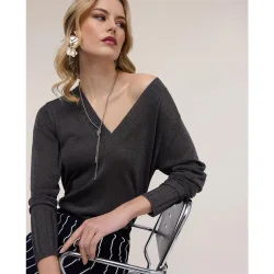 Jersey de mujer escote en pico en hilo lurex ajuste regular