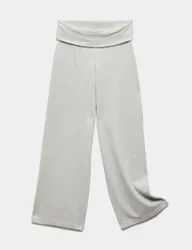 Cosy Foldover Wide Leg Trousers (6-16 Yrs) Grey Marl female