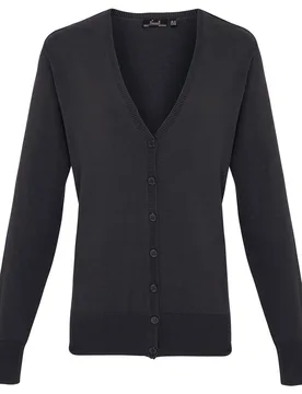 Womens/ladies Cotton Acrylic V Neck Cardigan (Charcoal) - Size 24 Uk - Premier - FashionsVida