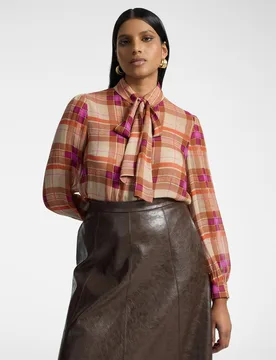 Camisa de mujer de georgette estampada con fajín ajuste regular cierre con botones - Elena Miró - FashionsVida