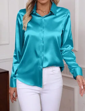 Camisa de popelina elegante para mujer de talla grande, blusa de manga larga de un solo pecho, de unicolor clásico, suave y cómoda, nueva colección - Shein - FashionsVida