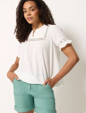 Women's Cotton Poplin Shorts in Green Size: 14 - Green - Size: 14 - M&Co - FashionsVida