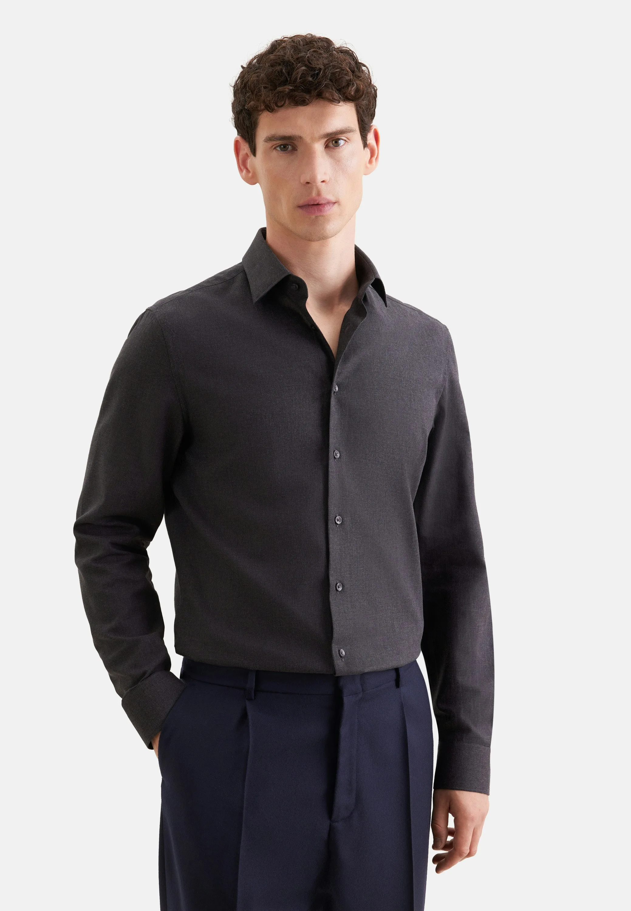 Shaped Flanellhemd Uni Grau 41 - Seidensticker - FashionsVida