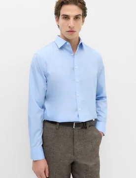 Regular Fit Easy Iron Cotton Blend Shirt Mid Blue male - M&S - FashionsVida