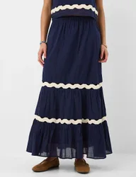 Pure Cotton Maxi Beach Skirt Navy female