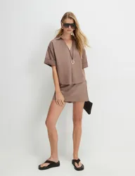 Linen Blend Wrap Front Side Tie Skort Beige female
