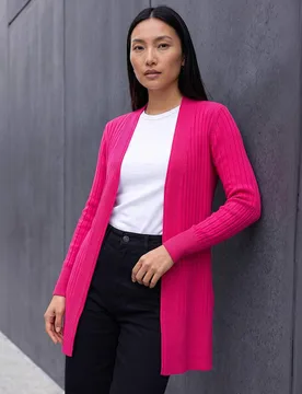 Ribbed Edge to Edge Longline Cardigan Red female - Roman - FashionsVida