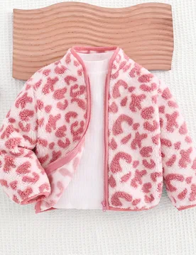 Conjunto de sudadera con capucha y sudadera para niñas jóvenes, top casual versátil de felpa con estampado de leopardo rosa, cuello alto, manga lar - Shein - FashionsVida