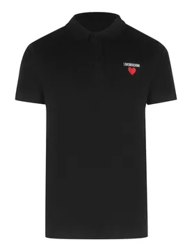 Mens Love Heart Logo Black Polo Shirt Cotton - Size X-Large - Moschino - FashionsVida