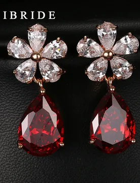 HIBRIDE Jewelry Red AAA Cubic Zircon Dangle Earrings ,Rose Gold Color Women Wedding Party Earrings E-54 - Aliexpress - FashionsVida