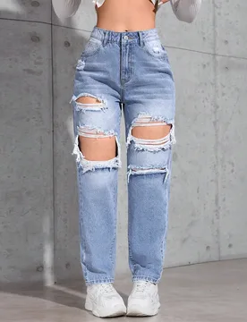 Jeans de mezclilla con efecto desgastado en forma de cono casual para mujeres, para mujeres de talla pequeña Petite S - Shein - FashionsVida