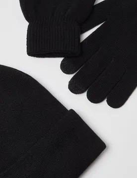 Men's Black Knitted Hat & Gloves Set - Black - Size: One Size - Burton - FashionsVida