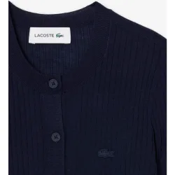 Chaqueta de mujer de punto de lana merina en punto de canalé en azul de manga larga