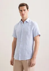 Slim Leinenhemd Gestreift Blau 37