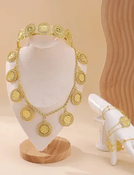 A set of golden bride jewelry set French court style necklace bracelet crown three piece set Arab bride's gorgeous clothing - Aliexpress - FashionsVida