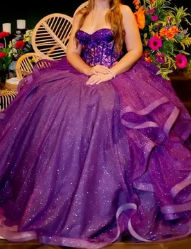 Shiny Purple Quinceanera Dress off-shoulder 3D Flower Decal Lace Layering Long tail Bow vestidos de 15 Quinceanera ﻿Customize - Aliexpress - FashionsVida