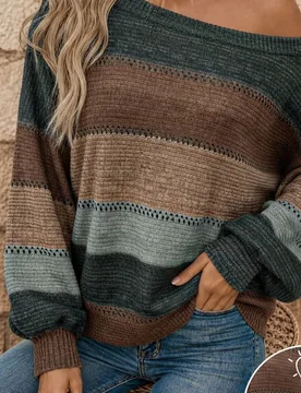 Suéter casual de hombros descubiertos para mujer, adecuado para otoño/invierno, suéteres para mujer primavera, casual, top a rayas, ropa de vuelta - Shein - FashionsVida