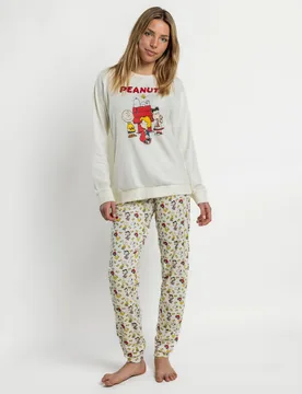 Pijama largo de mujer de punto interlock de algodón - Peanuts - FashionsVida