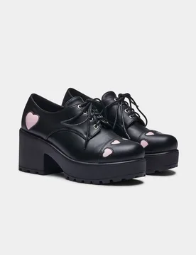 Rockabilly High Heel - Tennin Heart Shoes - EU36 bis EU41 - für Damen - Größe EU39 - schwarz/rosa - Frauen - female - koi - FashionsVida