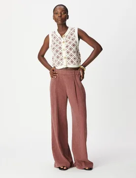 Pantalón ancho de mujer de gasa de algodón - IKKS - FashionsVida