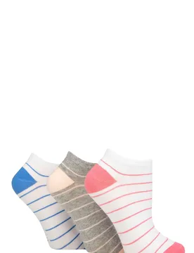 Women's 3 Pair SOCKSHOP Cotton Patterned Trainer Socks Stripes White / Grey / White 4-8 - Multi Coloured - Size: Small - Wildfeet - FashionsVida